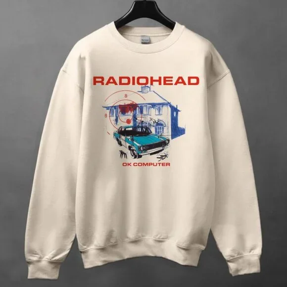 Vintage Radiohead OK Computer Sweatshirt Sand 1997 Tour Merch For True Music Fan - Picture 1 of 4